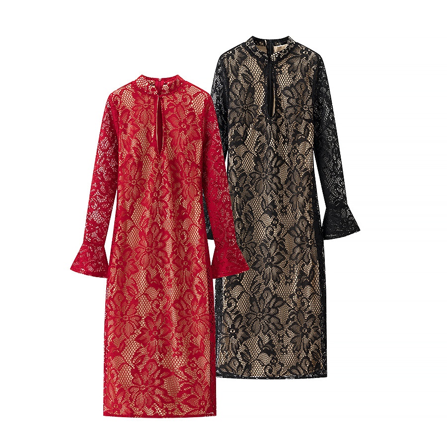 ChicShe ChicShe European And American Sexy Women's Clothing New Long Sleeve Lace Hollow Slim Fit Elegant Hot Girl Bodycon Dress_voghion.com