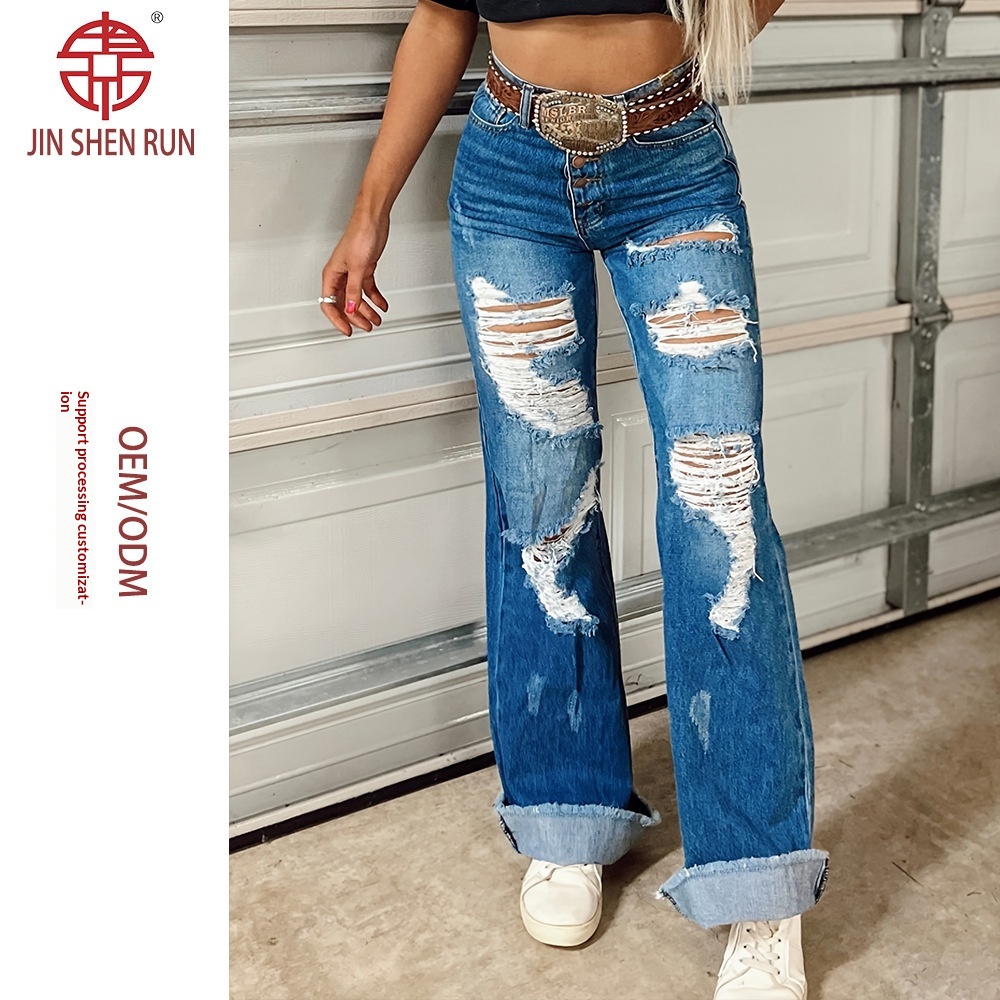 girl Marked Women's Ripped Stretch Denim Casual Jeans 2025 New Style_voghion.com