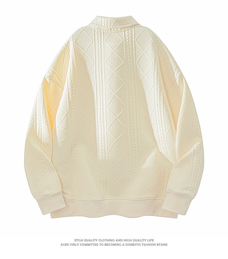 boy Boy Textured Sweatshirt For Men, Spring And Autumn Style, Zodiac Year Clothing, American Retro High-end Long Sleeve Polo_voghion.com