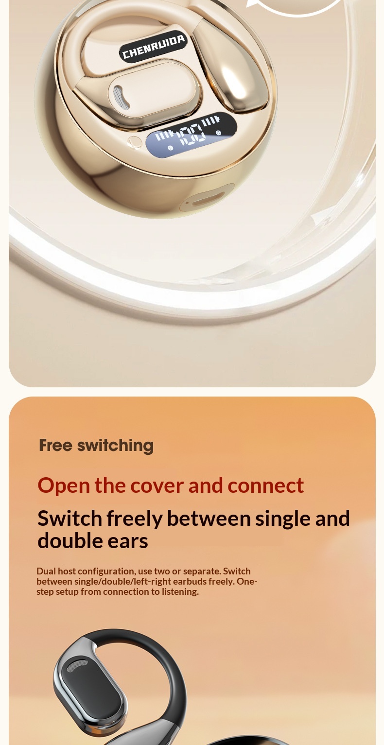 NeoGear NeoGear Cross-Border AI Translation M76 Wireless Ear Hook OWS Non-In-Ear Super Lon Battery Life Bluetooth Earphones_voghion.com