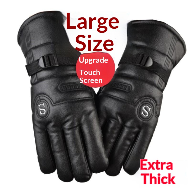 boy Boy Boy Cotton Windproof Cold Resistant Fleece Lined Thickened Leather Gloves Men Winter Outdoor Warm Cycling Electric Bike_voghion.com