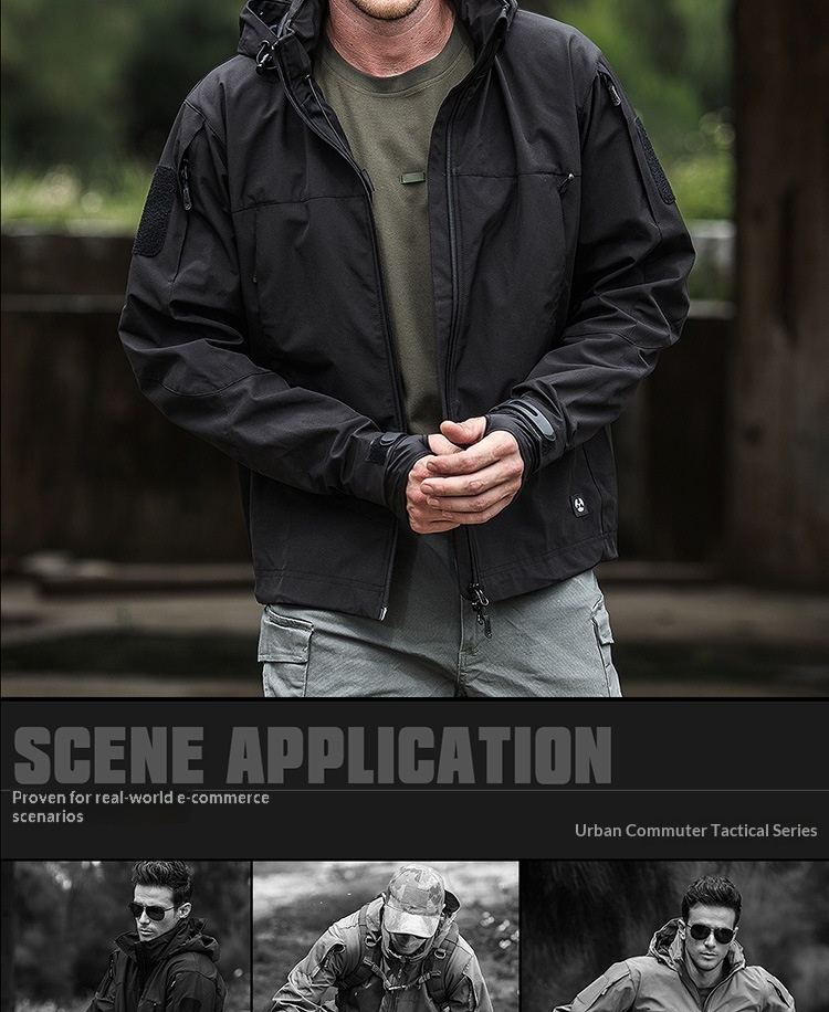 Veste softshell tactique légère pour homme, coupe-vent et imperméable, idéale pour les activités de plein air et les déplacements._voghion.com