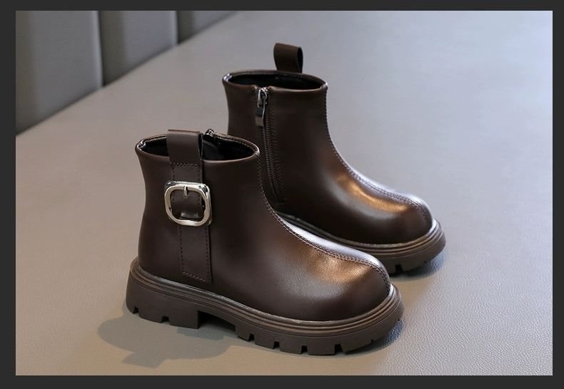 ShoeGlobe ShoeGlobe Girls' 2025 New Spring And Autumn Style Fashionable Martin For Little Girls Trendy Leather Children's Single-Lined Short_voghion.com