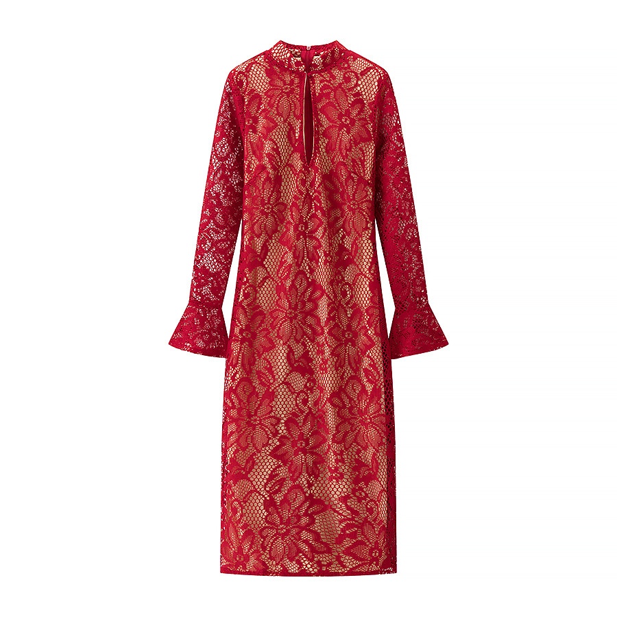 ChicShe ChicShe European And American Sexy Women's Clothing New Long Sleeve Lace Hollow Slim Fit Elegant Hot Girl Bodycon Dress_voghion.com