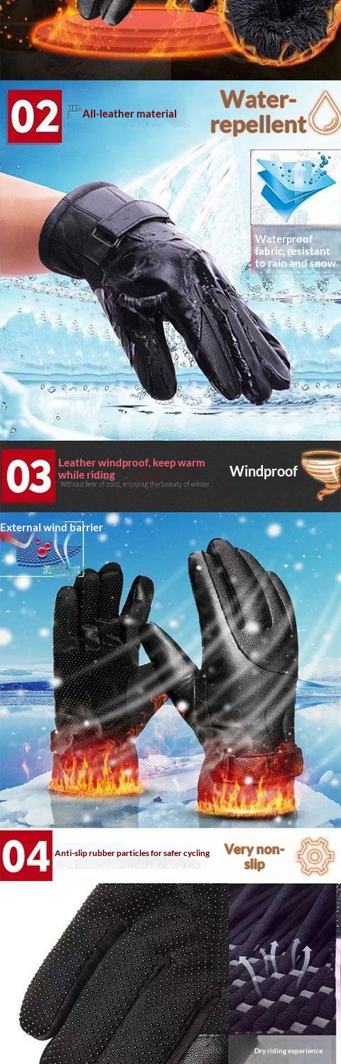 boy Boy Boy Men's Winter With Fleece Lining, Thickened, Warm, Leather Men, Waterproof, Touchscreen, Student Riding, Motorcycle_voghion.com