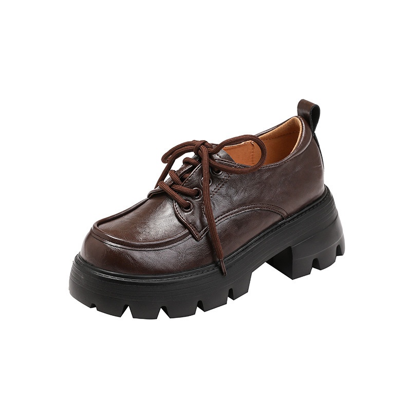 Mocassins Voyage Voyage Genuine à semelle épaisse couleur raisin, style mom, confortables et rehaussants, derby à lacets, pour femmes étudiantes, en cuir._voghion.com