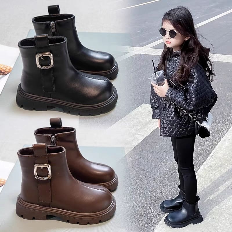 ShoeGlobe ShoeGlobe Girls' 2025 New Spring And Autumn Style Fashionable Martin For Little Girls Trendy Leather Children's Single-Lined Short_voghion.com