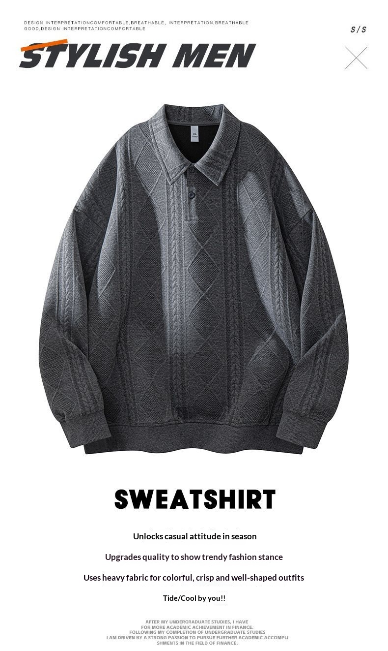 boy Boy Textured Sweatshirt For Men, Spring And Autumn Style, Zodiac Year Clothing, American Retro High-end Long Sleeve Polo_voghion.com