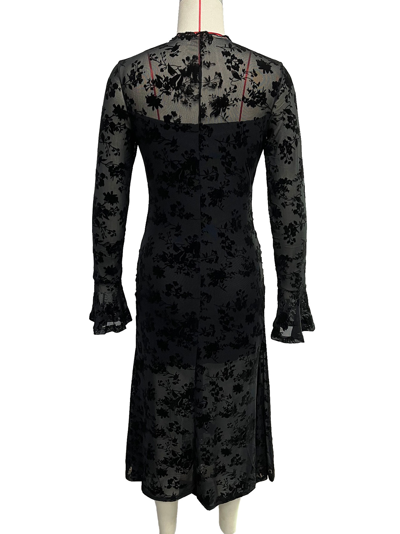 ChicShe ChicShe Robe sirène moulante en velours résille sexy à manches évasées, style chic et polyvalent, inspirée du style français de niche_voghion.com