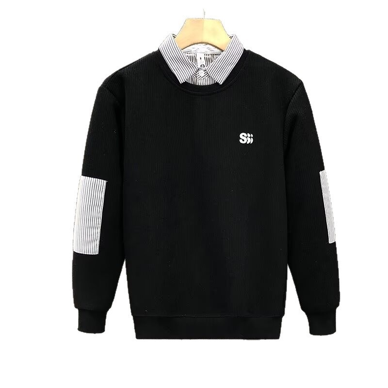 Junge, Herbstklassiker, schlicht, vielseitig, trendiges Herren-Zweiteiler-Shirt mit Streifen und Polokragen_voghion.com