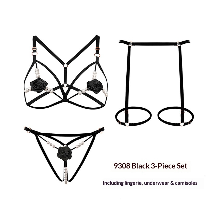 Eros Lab Plus Size Sexy Lingerie Dreiteiler-Set Extrem verführerischer String Damen Perlenmassage Offener Schritt Nicht ausziehen T-Höschen_voghion.com