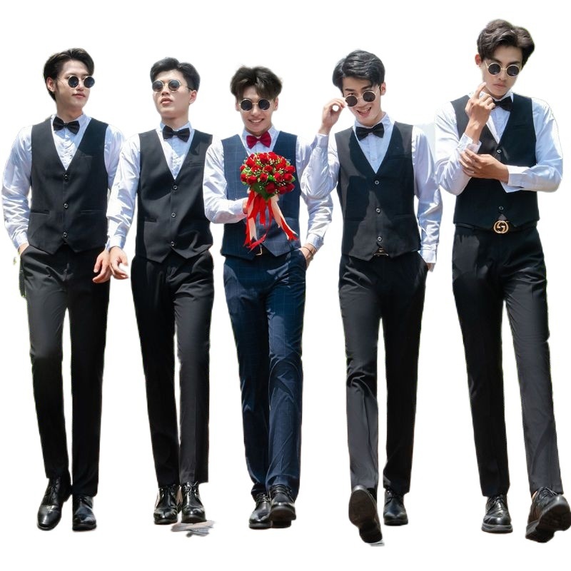 Ensemble trois pièces pour garçon d'honneur, tenue de cérémonie style western d'été : chemise, gilet et costume._voghion.com