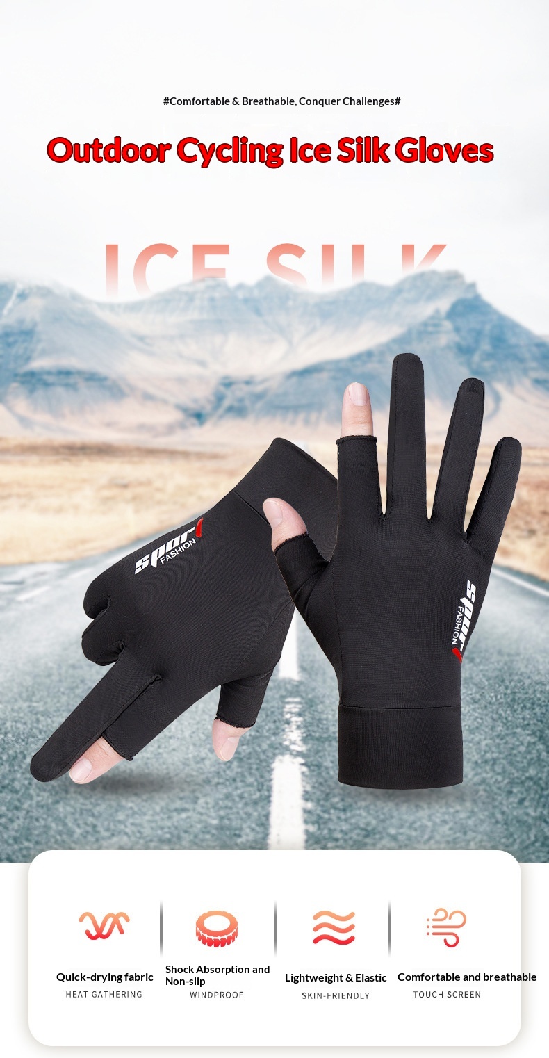 Junge Junge Junge Radfahren Outdoor Fahren Elektrofahrrad Sonnenschutz Rutschfest Touchscreen Fingerlose Herren Angeln Eis Seide Handschuhe_voghion.com