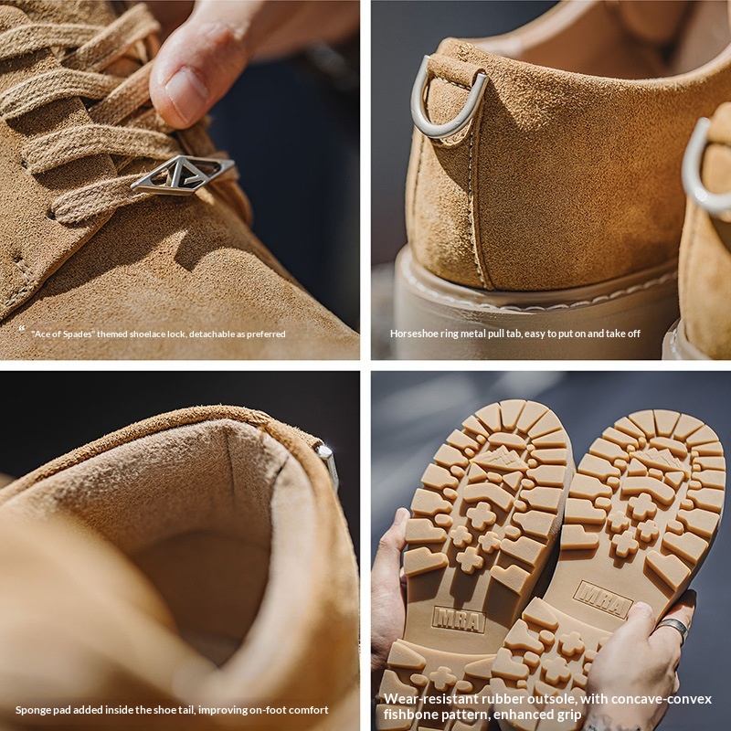 Voyage MRA Brown Derby Men's 2025 New Autumn Low-top Yellow Boots Thick Sole Height-increasing Big Toe Work Leather Shoes_voghion.com