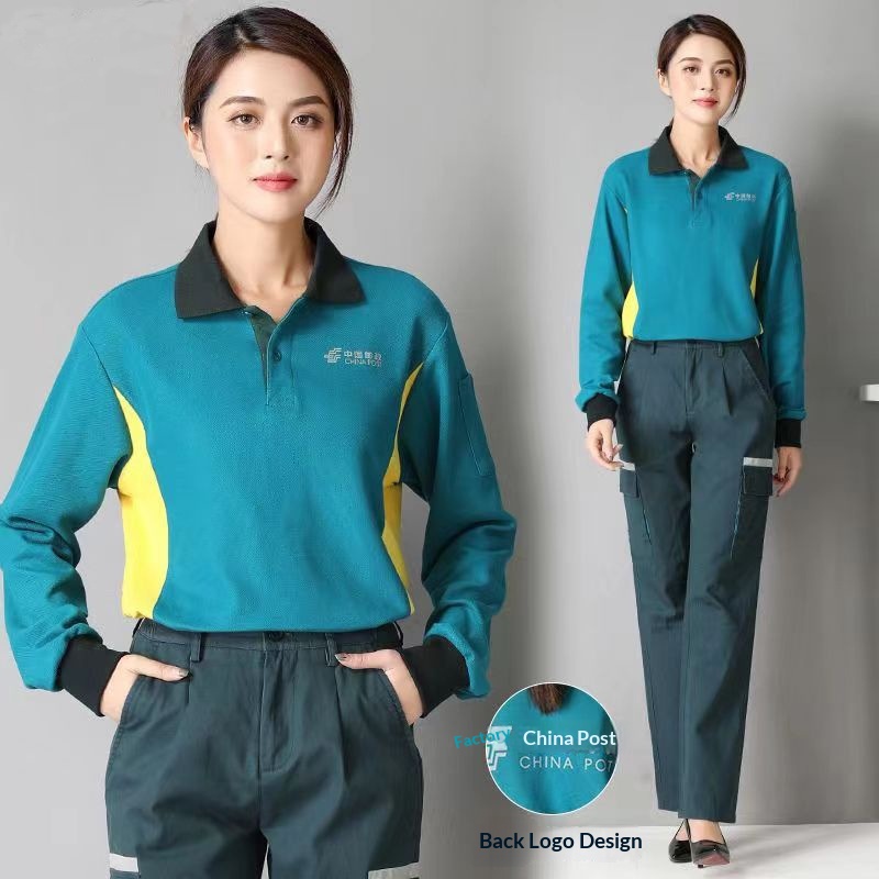 T-shirt long pour garçon, vêtements de travail China Post, polo d'automne à col rabattu, manches courtes, pour le personnel de livraison express_voghion.com