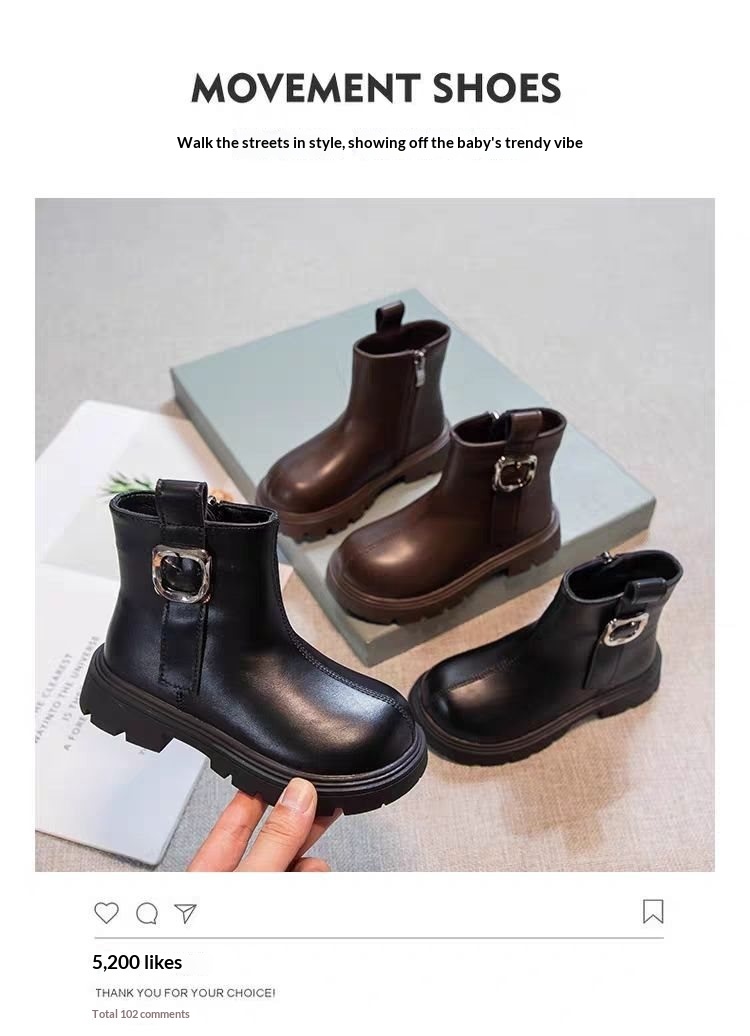 ShoeGlobe ShoeGlobe Girls' 2025 New Spring And Autumn Style Fashionable Martin For Little Girls Trendy Leather Children's Single-Lined Short_voghion.com