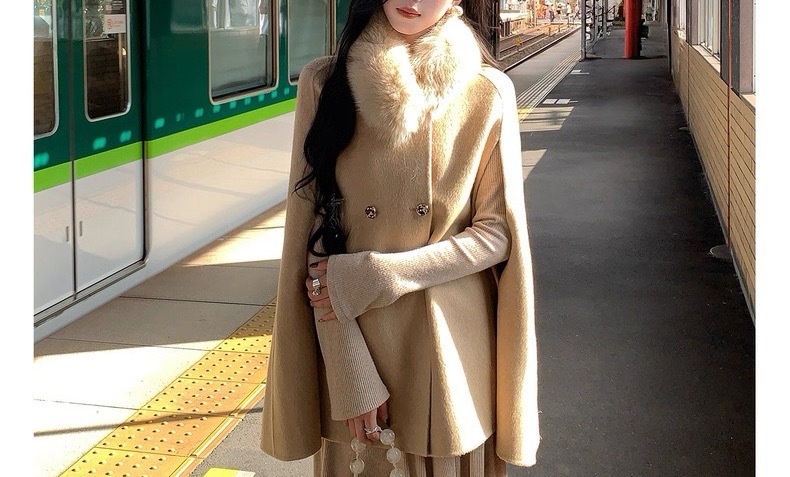 Women's Clothing Women's Clothing Chaebol Heiress Double-Sided Cape Wool Coat Women's Autumn Winter Short Woolen Overcoat_voghion.com