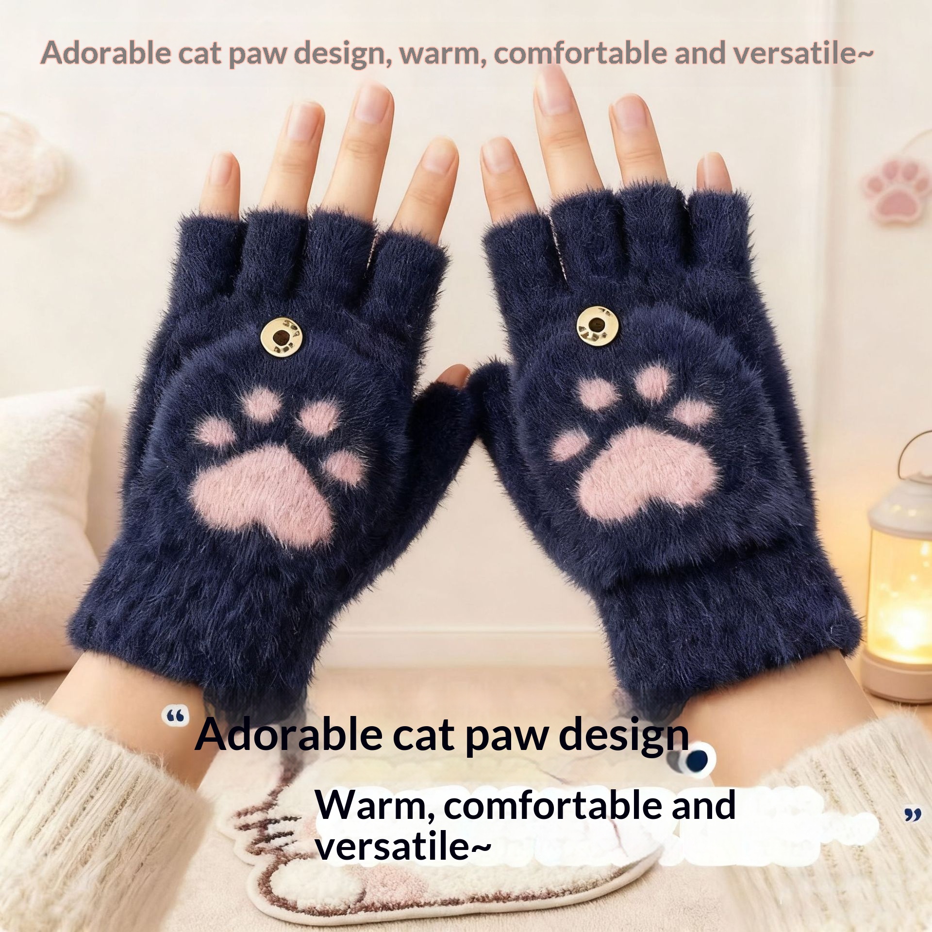 Guanti da scrittura per studenti in maglia di visone senza dita, caldi e spessi, per uomo, in peluche invernale, con mezze dita, modello flip cover_voghion.com