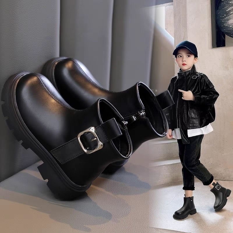 ShoeGlobe ShoeGlobe Girls' 2025 New Spring And Autumn Style Fashionable Martin For Little Girls Trendy Leather Children's Single-Lined Short_voghion.com