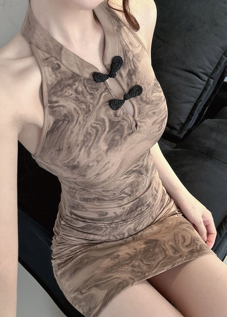 ChicShe ChicShe Robe courte moulante sexy style chinois vintage Cheongsam amélioré sans manches à bretelles, style national chinois_voghion.com