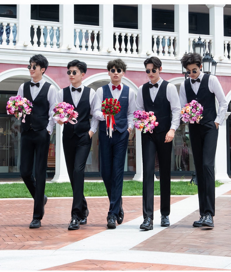 Ensemble trois pièces pour garçon d'honneur, tenue de cérémonie style western d'été : chemise, gilet et costume._voghion.com