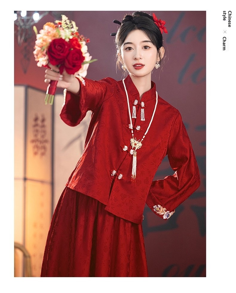 ChicShe ChicShe Rood Bruidspak Voor Toasting, Luxe Verlovingsoutfit, Nieuw Chinees Bruidsschat Showpak, Trouwjurk, Huwelijk_voghion.com