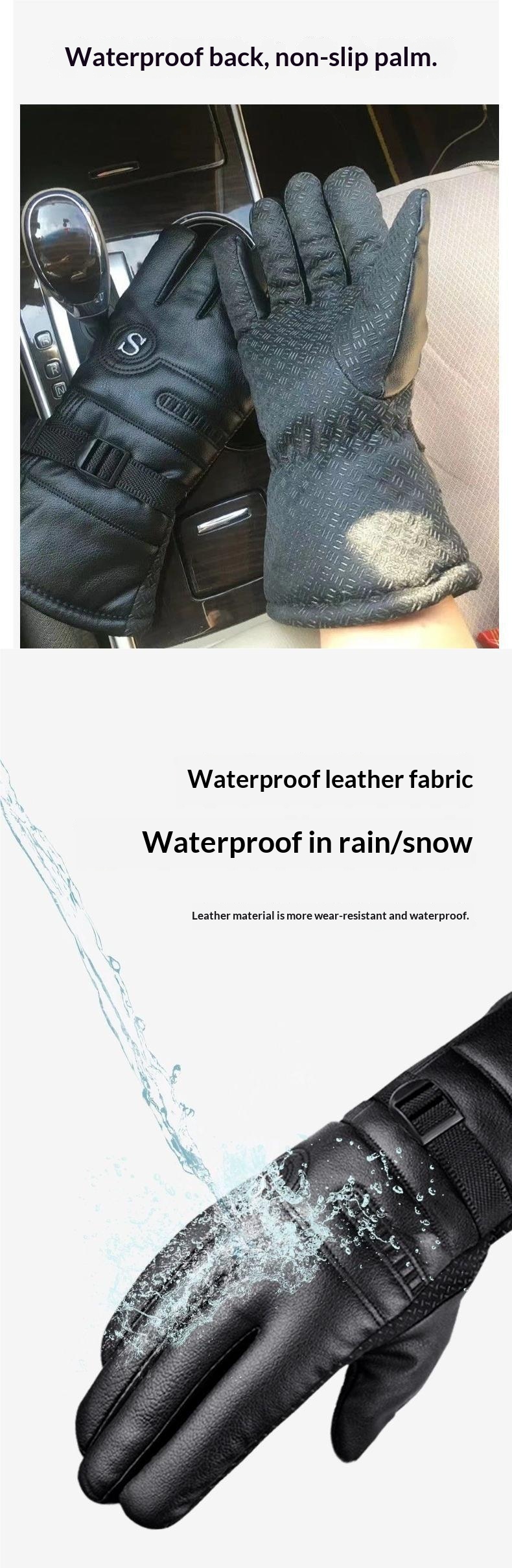 boy Boy Boy Cotton Windproof Cold Resistant Fleece Lined Thickened Leather Gloves Men Winter Outdoor Warm Cycling Electric Bike_voghion.com