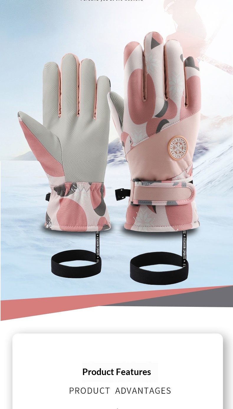 Gants de ski d'hiver pour femme, doublés polaire, épais, chauds, imperméables, compatibles avec les écrans tactiles, spécialement conçus pour la moto._voghion.com