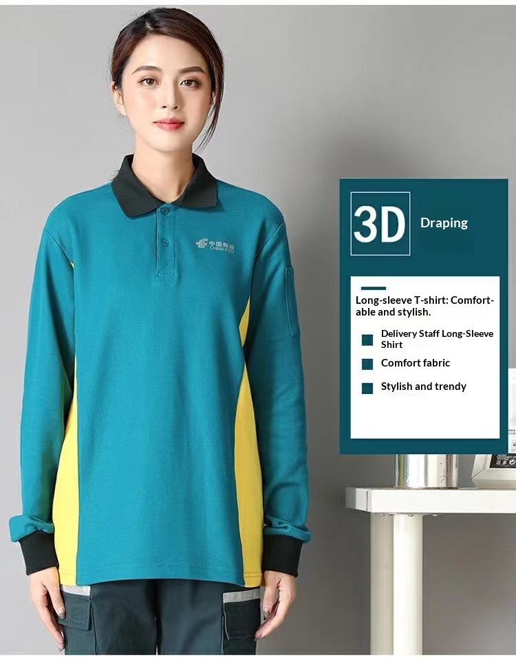 T-shirt long pour garçon, vêtements de travail China Post, polo d'automne à col rabattu, manches courtes, pour le personnel de livraison express_voghion.com