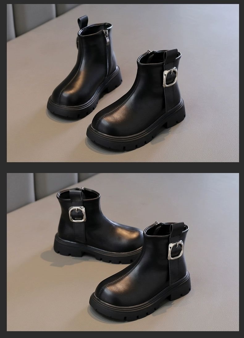 ShoeGlobe ShoeGlobe Girls' 2025 New Spring And Autumn Style Fashionable Martin For Little Girls Trendy Leather Children's Single-Lined Short_voghion.com