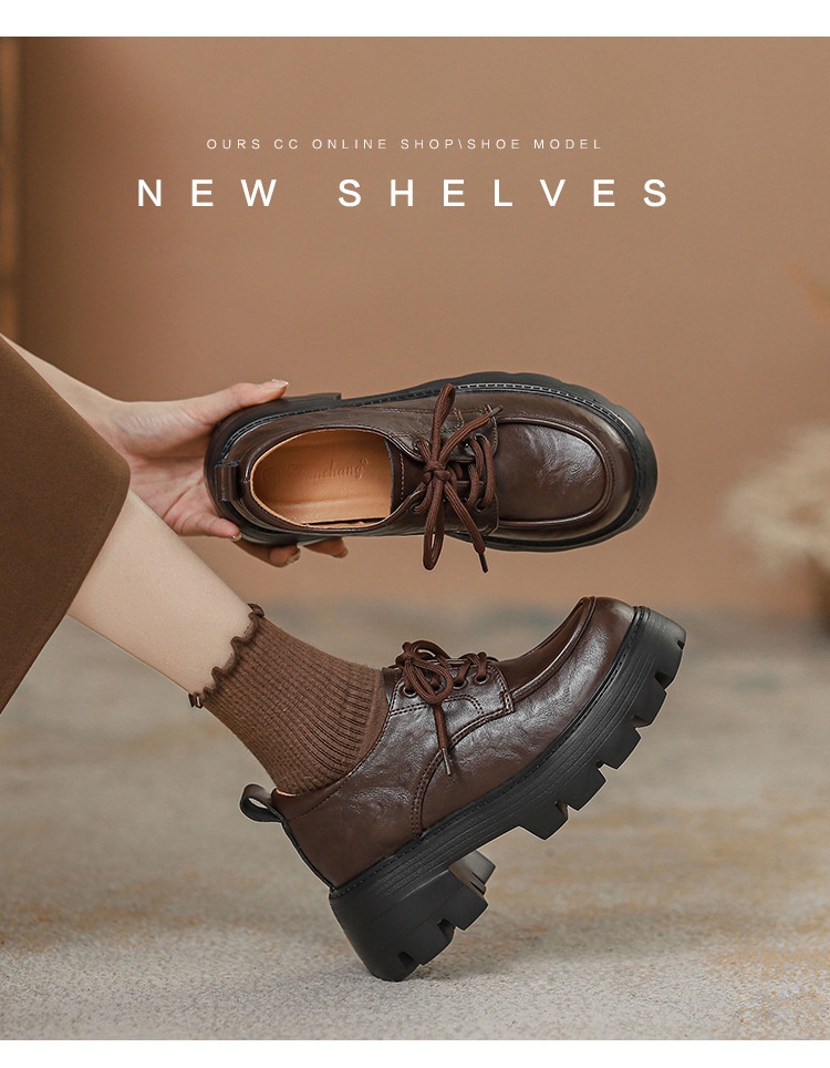 Mocassins Voyage Voyage Genuine à semelle épaisse couleur raisin, style mom, confortables et rehaussants, derby à lacets, pour femmes étudiantes, en cuir._voghion.com