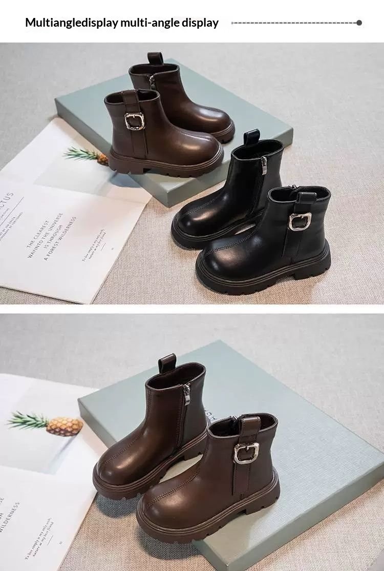 ShoeGlobe ShoeGlobe Girls' 2025 New Spring And Autumn Style Fashionable Martin For Little Girls Trendy Leather Children's Single-Lined Short_voghion.com