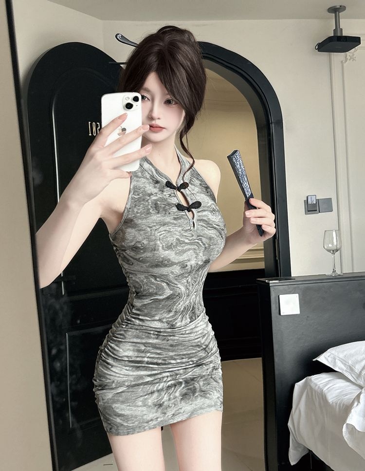 ChicShe ChicShe Robe courte moulante sexy style chinois vintage Cheongsam amélioré sans manches à bretelles, style national chinois_voghion.com