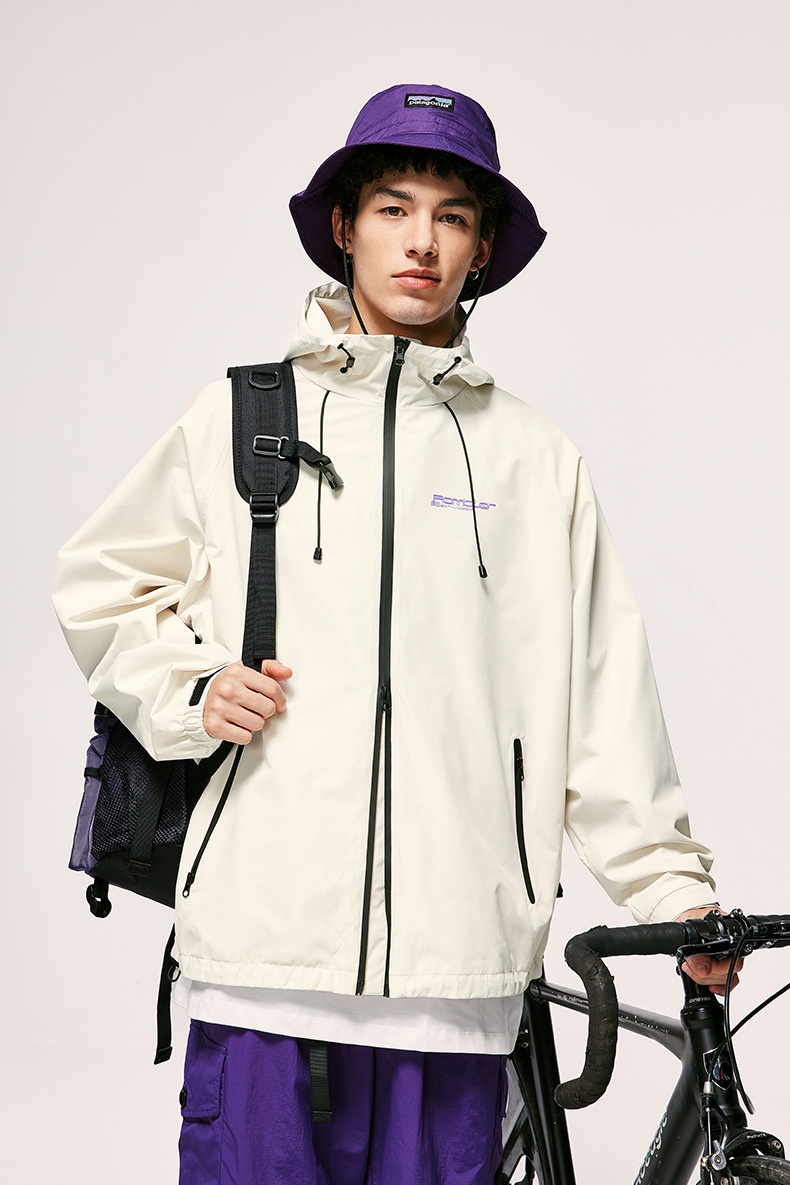 ragazzo Boy Jie Zhan Abbigliamento da uomo | Giacca a vento stampata con foglie larghe Dopamine 2025 Nuova giacca antivento con cerniera primaverile_voghion.com