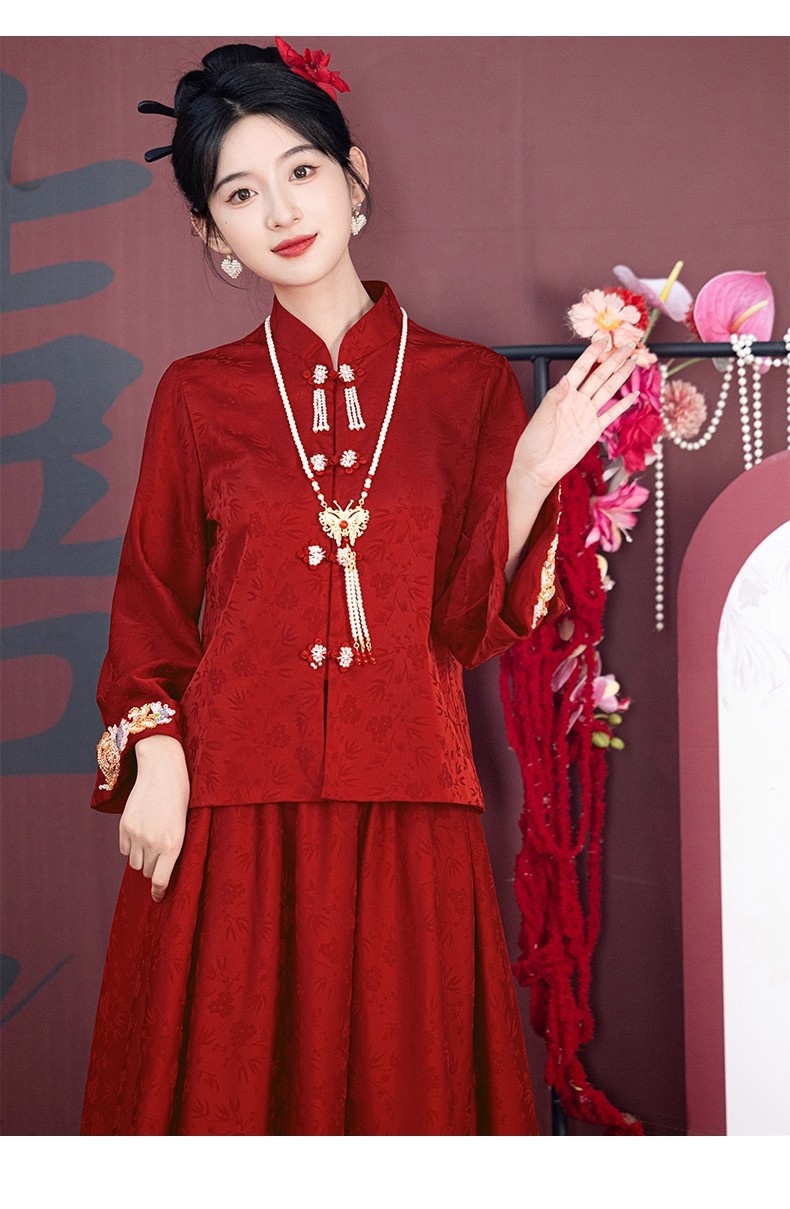 ChicShe ChicShe Rood Bruidspak Voor Toasting, Luxe Verlovingsoutfit, Nieuw Chinees Bruidsschat Showpak, Trouwjurk, Huwelijk_voghion.com