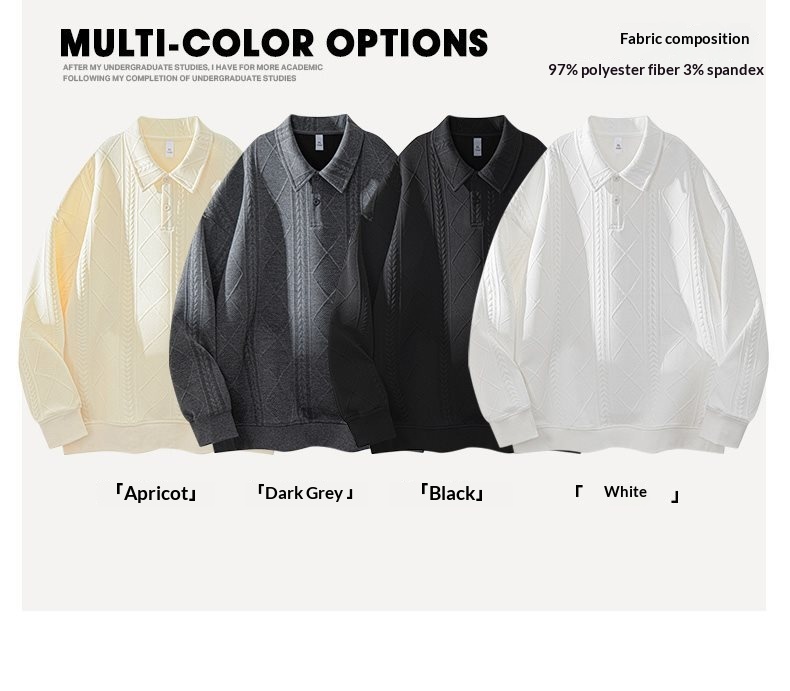 boy Boy Textured Sweatshirt For Men, Spring And Autumn Style, Zodiac Year Clothing, American Retro High-end Long Sleeve Polo_voghion.com