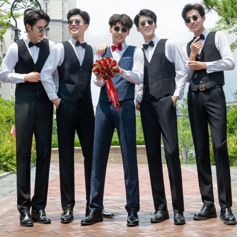 Ensemble trois pièces pour garçon d'honneur, tenue de cérémonie style western d'été : chemise, gilet et costume._voghion.com