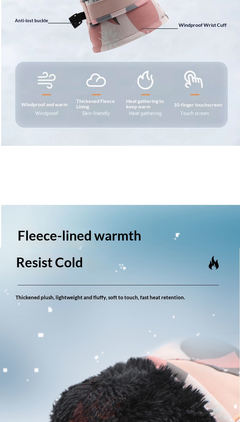 Gants de ski d'hiver pour femme, doublés polaire, épais, chauds, imperméables, compatibles avec les écrans tactiles, spécialement conçus pour la moto._voghion.com