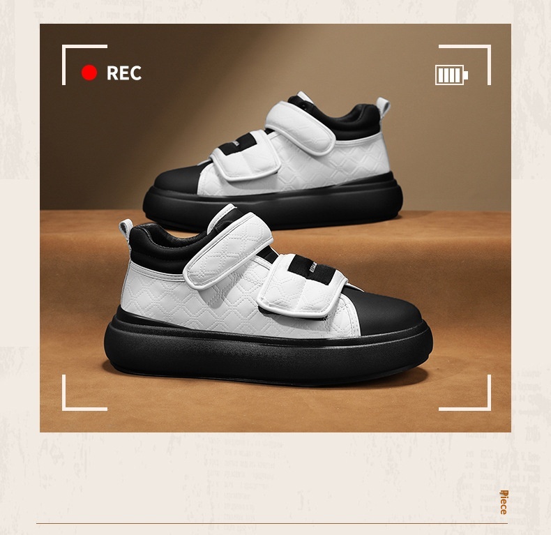 Voyage Voyage Velcro Loafers Casual Retro Sneakers Leather Thick Sole Height Increasing Fashion Trendy Men's Shoes_voghion.com