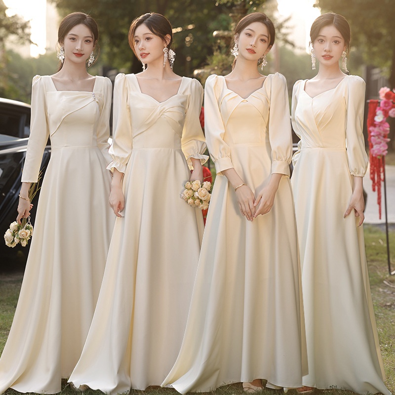 ChicShe ChicShe Champagne Bridesmaid 2025 New Spring Long Sleeve High-end Niche Wedding Sister Group Dress Suitable For Casual Wear_voghion.com
