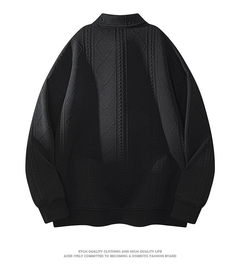 boy Boy Textured Sweatshirt For Men, Spring And Autumn Style, Zodiac Year Clothing, American Retro High-end Long Sleeve Polo_voghion.com