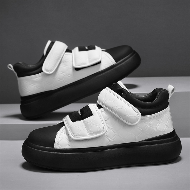 Voyage Voyage Velcro Loafers Casual Retro Sneakers Leather Thick Sole Height Increasing Fashion Trendy Men's Shoes_voghion.com