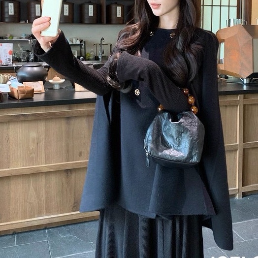 Women's Clothing Women's Clothing Chaebol Heiress Double-Sided Cape Wool Coat Women's Autumn Winter Short Woolen Overcoat_voghion.com