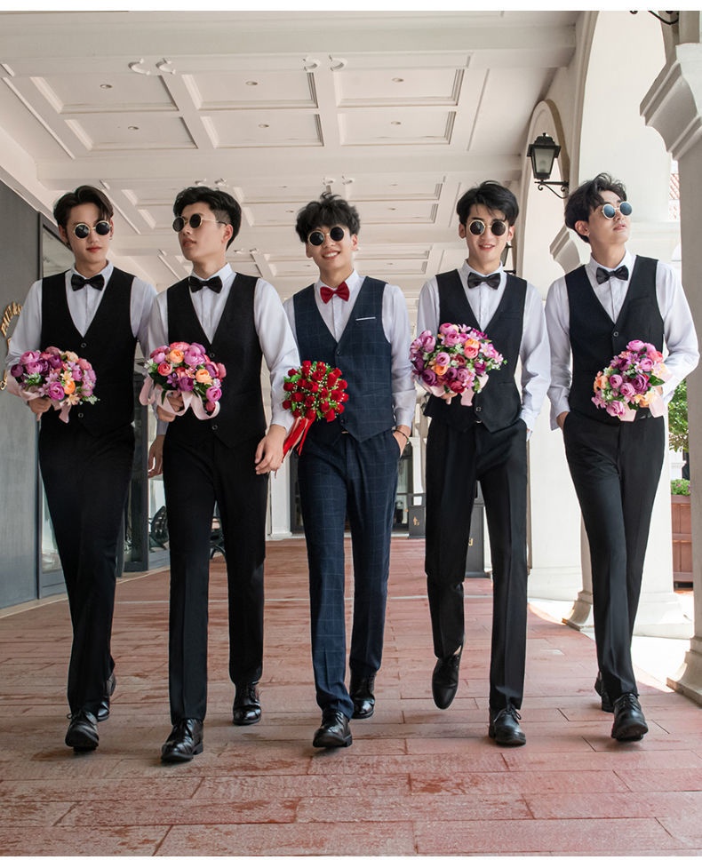 Ensemble trois pièces pour garçon d'honneur, tenue de cérémonie style western d'été : chemise, gilet et costume._voghion.com