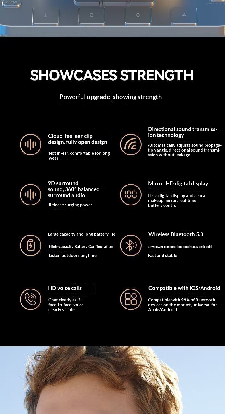 Écouteurs intra-auriculaires Bluetooth haut de gamme NeoGear, sans fil, à clip, haute qualité sonore, longue autonomie, réduction de bruit intelligente_voghion.com