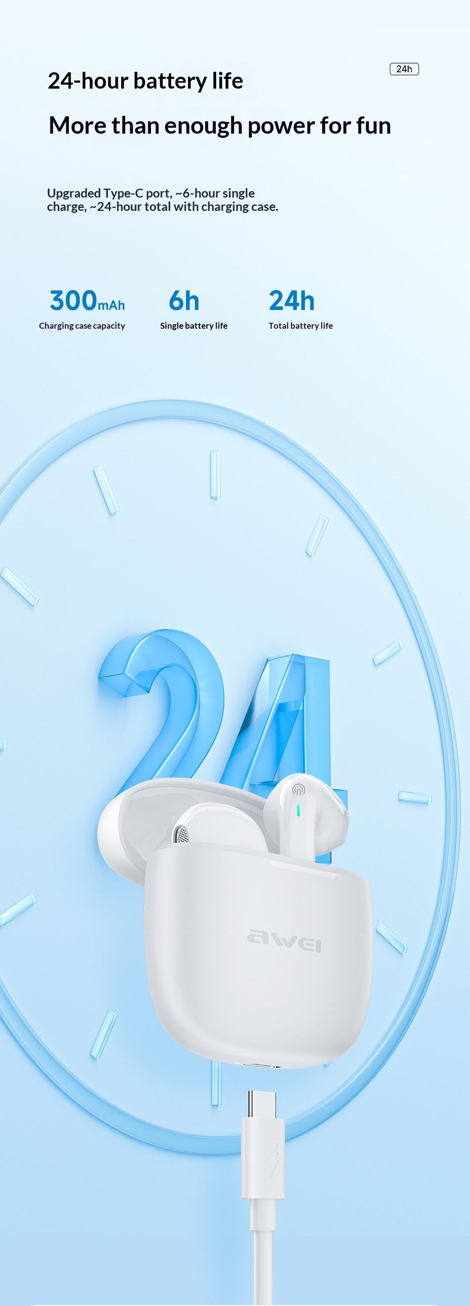 NeoGear NeoGear AWEI TWS Semi-In-Ear HiFi Sound Quality 5.3 Noise Cancelling Sports Bluetooth Earbuds_voghion.com