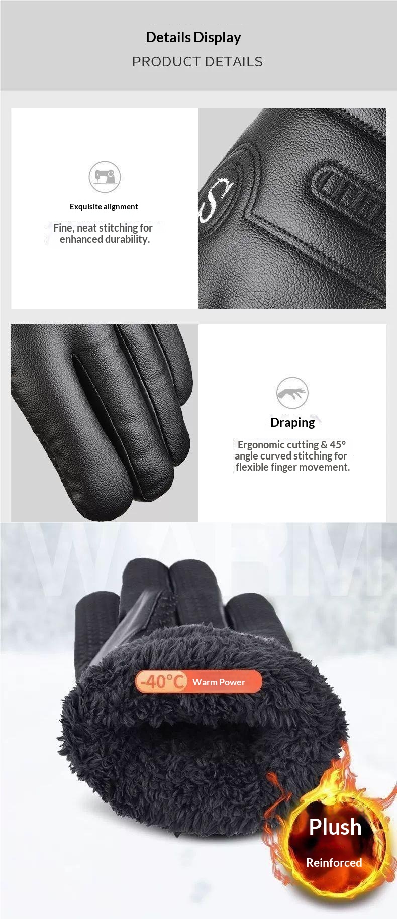 boy Boy Boy Cotton Windproof Cold Resistant Fleece Lined Thickened Leather Gloves Men Winter Outdoor Warm Cycling Electric Bike_voghion.com