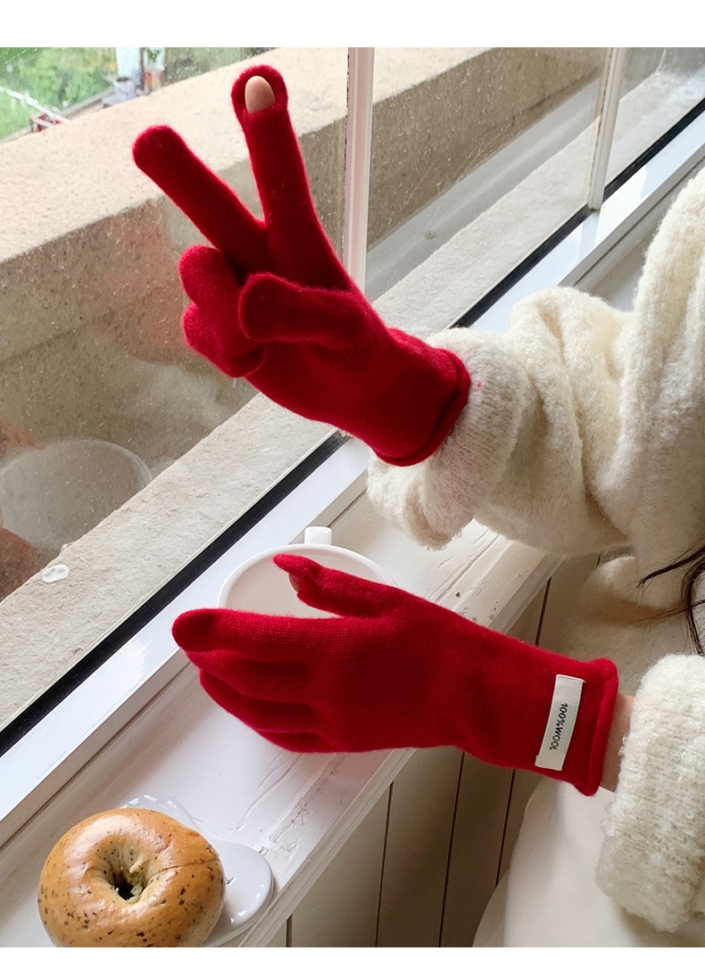 boy Boy Boy 2024 New Chinese Red Wool Knitted Long Women Winter Windproof Five-Finger Warm Cycling Gloves For Men_voghion.com