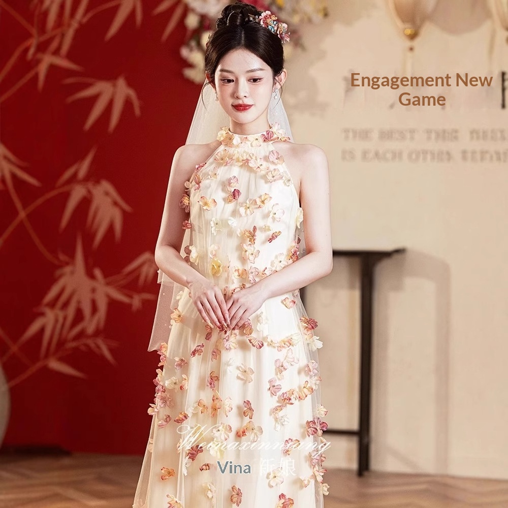 ChicShe ChicShe French Style Evening For Women 2025 New Light Niche High-end Engagement Sheer Toast Dress Bride Morning Robe_voghion.com