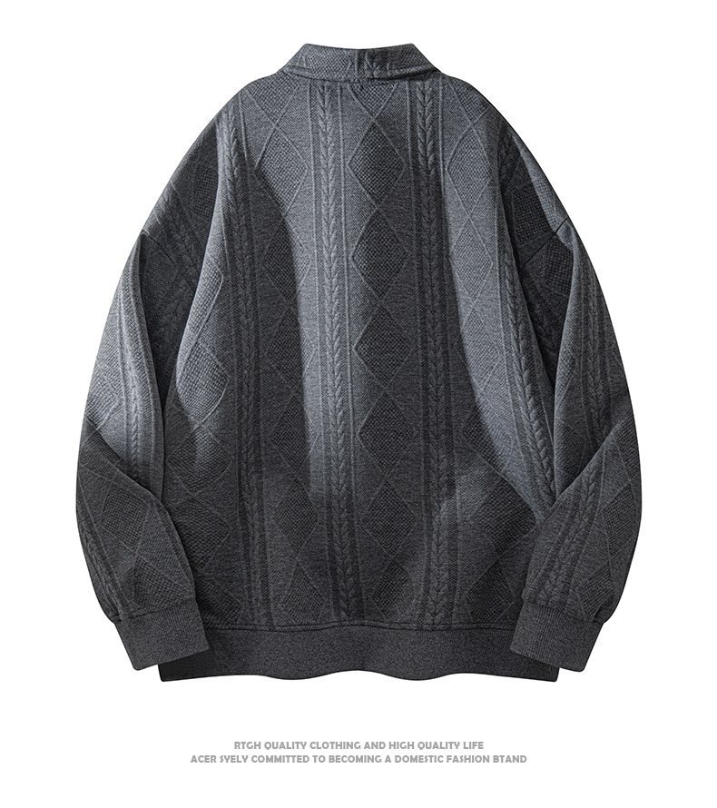 boy Boy Textured Sweatshirt For Men, Spring And Autumn Style, Zodiac Year Clothing, American Retro High-end Long Sleeve Polo_voghion.com